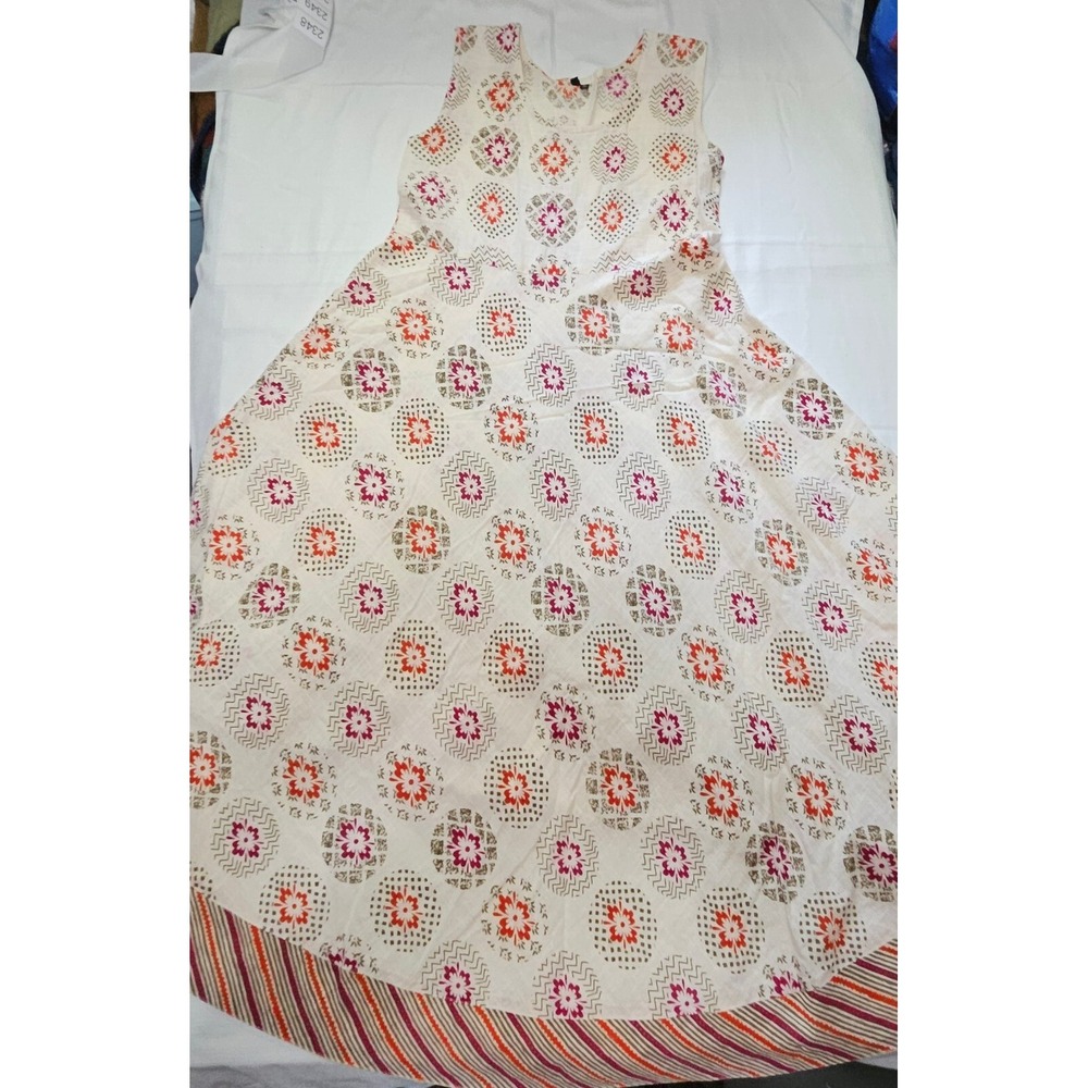 Floral A‎ Line Dress Sleeveless Scoop Neck Linen Blend Youth Size 2XL Womens XS
